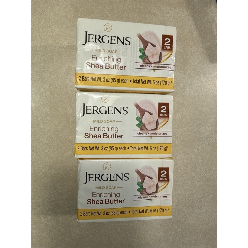 6 Bars Jergens Shea Butter Mild Soap Bar, Moisturizing Cleansing Bar, 3 oz